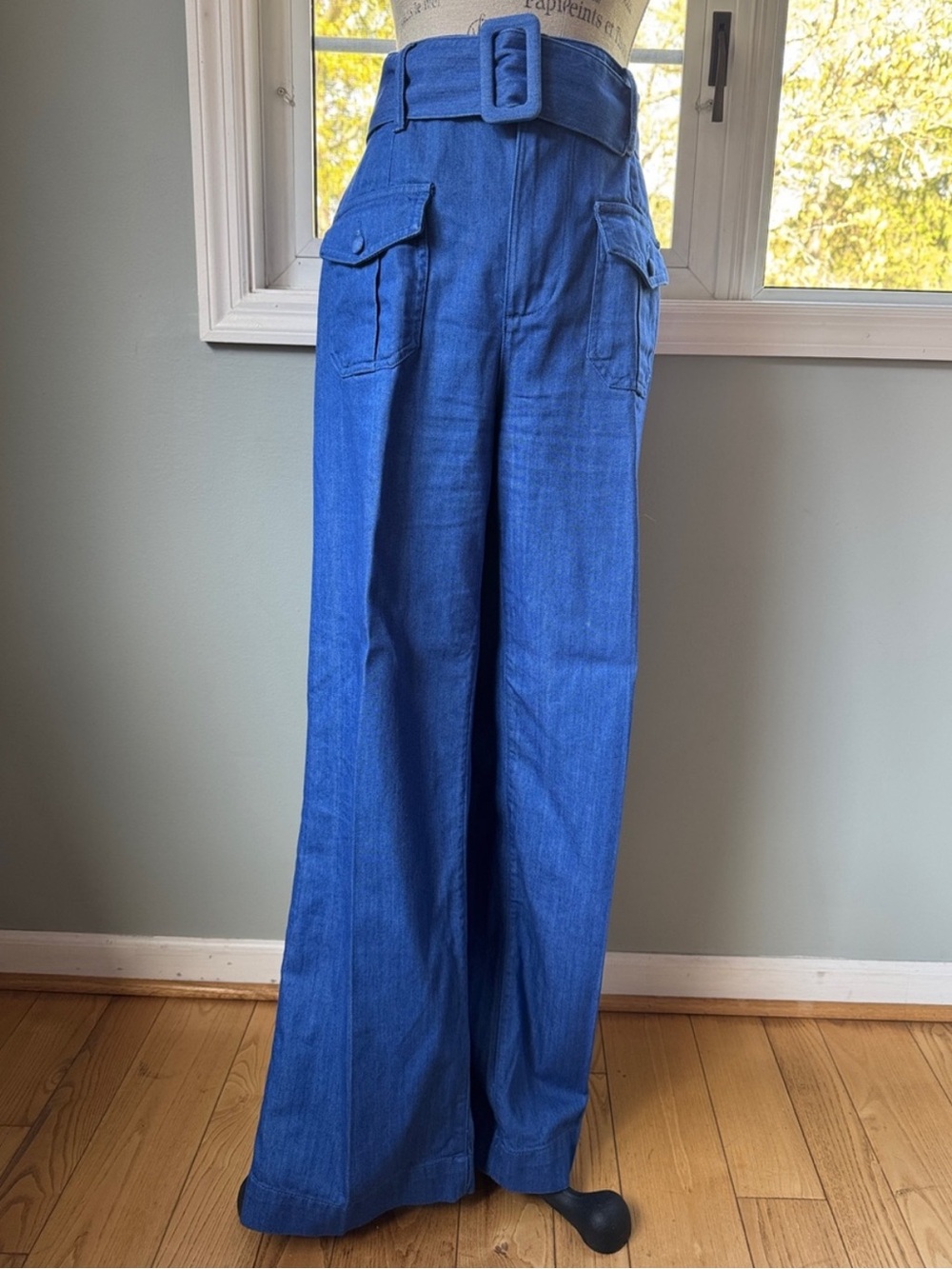 Sézane Phil Trousers in Cobalt Blue Wide leg and belted in Size French 42/US 10 - Picture 3 of 12